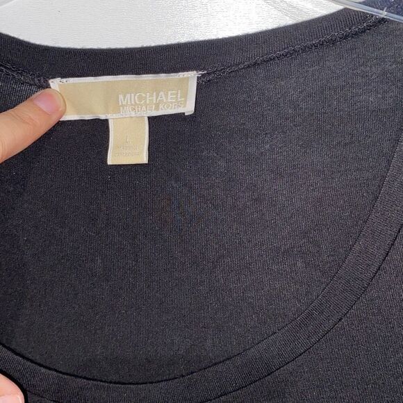 Michael Kors Women's Black Long Sleeve Mixed Media Scoop Neck Blouse Size Large - Picture 3 of 9